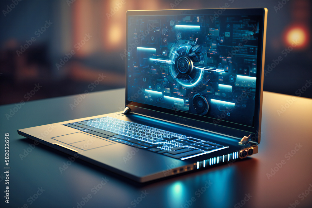 Laptop with a detailed analytical data background for clear ...