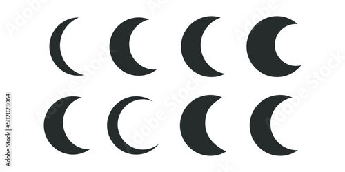 Flat vector hippy boho illustration. Hand drawn retro groovy crescent silhouette