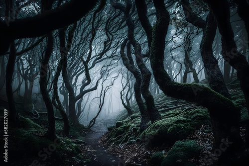 Dark haunted forest. Generative AI