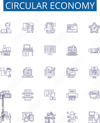 Circular economy line icons signs set. Design collection of Circular, Economy, Sustainable, Recycling, Resources, Reuse, Reduce, Renewable outline concept vector illustrations photo