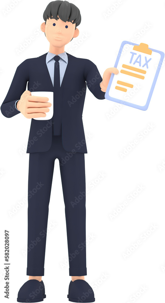 Tax Day Reminder Concept. Businessman submit tax by online concept, online tax payment and report. Business income. 3d illustration.