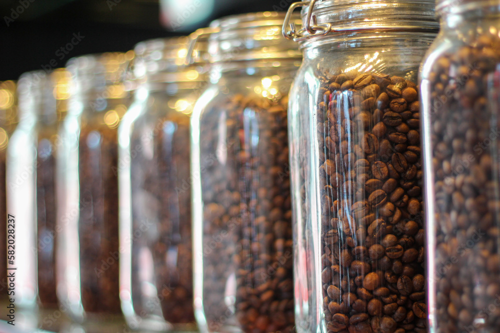Roasted coffee beans showcase background Roasted coffee beans showcase background