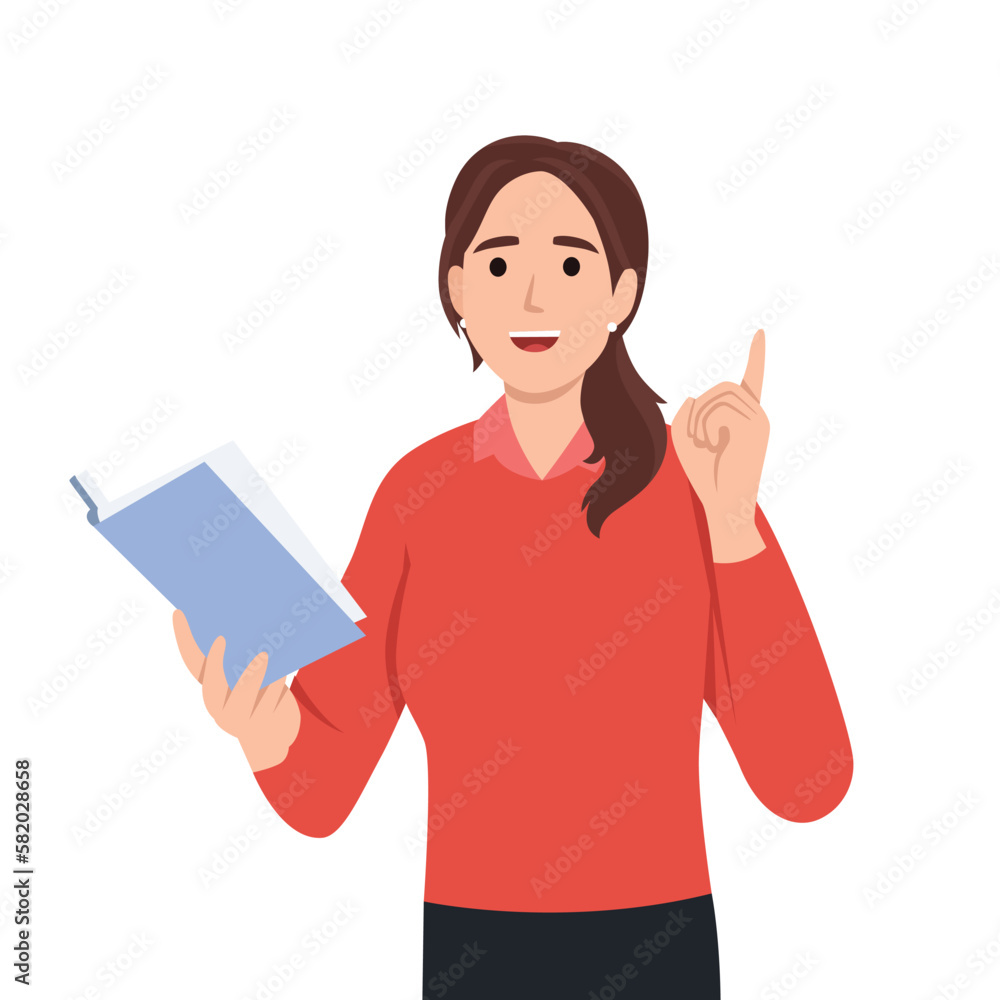 Teacher woman with open book. Teaching school professor Teacher woman with open book. Teaching school professor