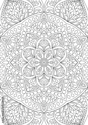 Decorative detailed mandala coloring book page illustration