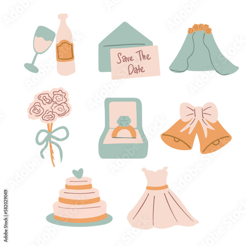 Cute Pink Teal Wedding Bridal Illustrations