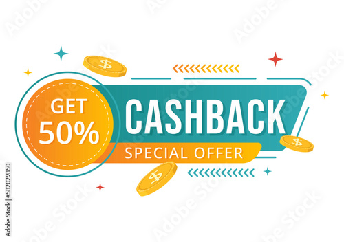 Cashback Illustration with Financial Payment to Money Cash Back Service for a Buyer in Flat Cartoon Hand Drawn for Landing Page Templates