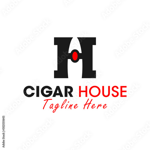 cigar cigarette vector illustration logo with letter H