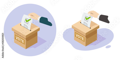 Voter voting in election ballot cardboard box 3d isometric vector graphic icon illustration modern design clipart image