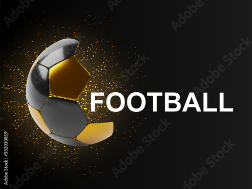 Black and gold soccer ball on a glittering background. EPS10 vector