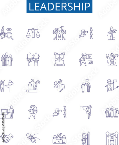 Leadership line icons signs set. Design collection of Leadership, Managerial, Authority, Guidance, Inspiring, Visionary, Motivating, Directing outline concept vector illustrations