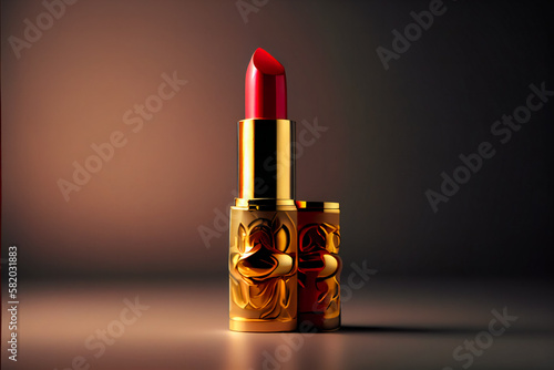 Red lipstick on  table.  Generative AI. photo