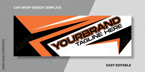 simple race wrapping car for your brand or company, van truck with orange and black colour