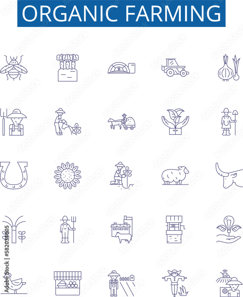 Organic farming line icons signs set. Design collection of Organic ...