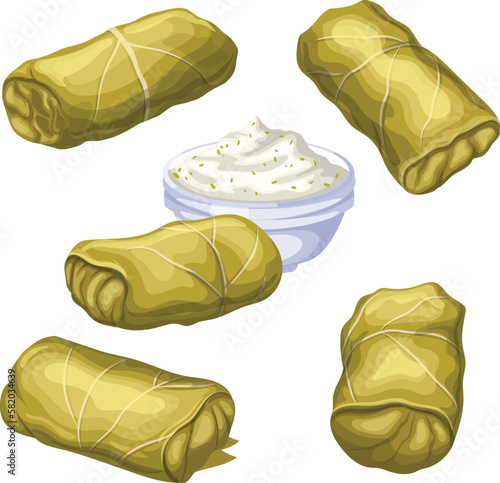 dolma food cuisine set cartoon vector illustration