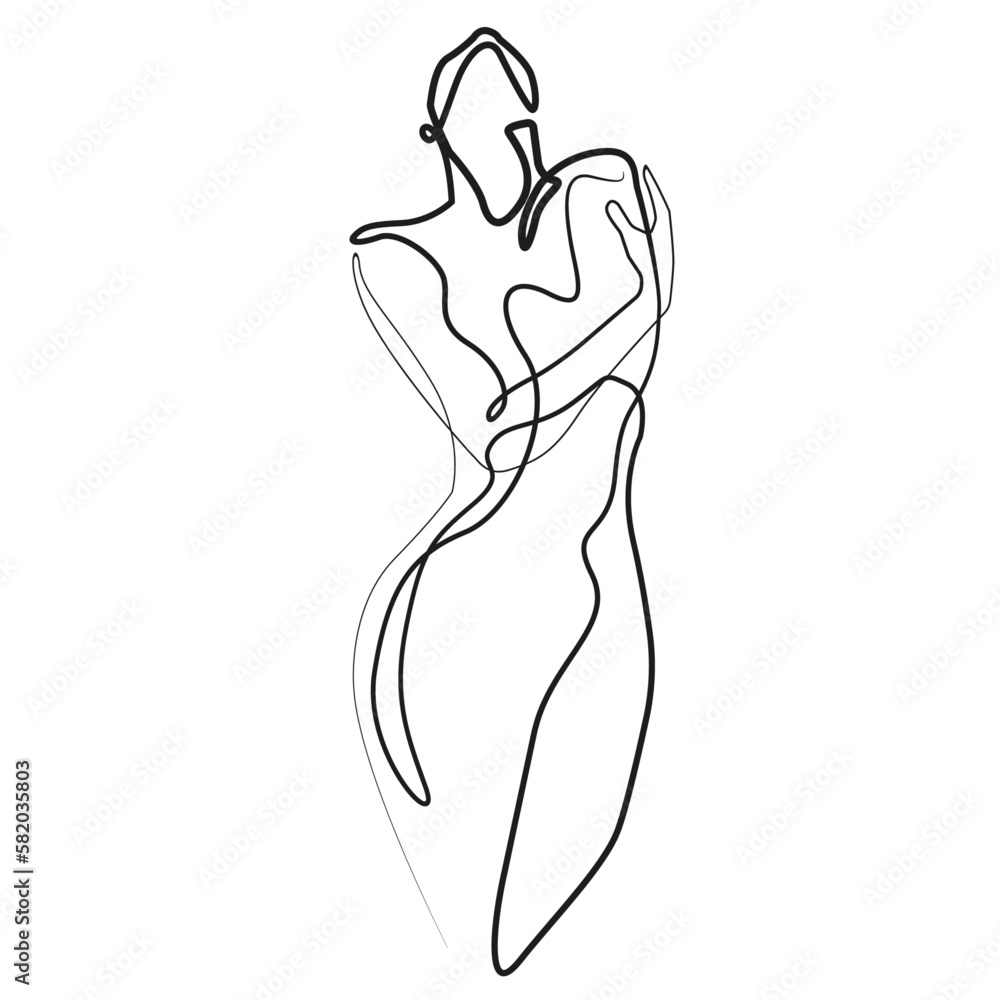 Vetor De Abstract Woman Body Line Art Drawing Female Figure Black Lines Drawing Minimalist 