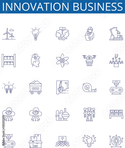 Innovation business line icons signs set. Design collection of Innovative, Entrepreneurship, Idea, Progress, Efficiency, Creativity, Strategy, Profitable outline concept vector illustrations