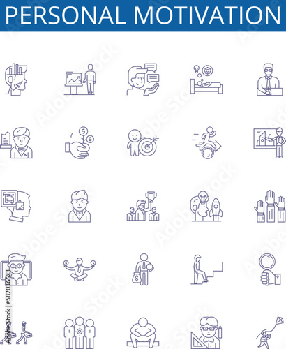 Personal motivation line icons signs set. Design collection of Inspiration, Drive, Determination, Self discipline, Resolve, Engagement, Aspiration, Initiative outline concept vector illustrations