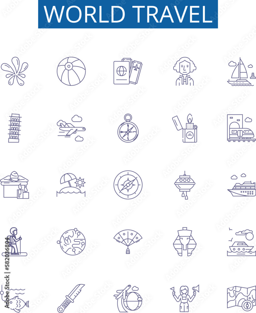 World travel line icons signs set. Design collection of Voyage, Tour ...