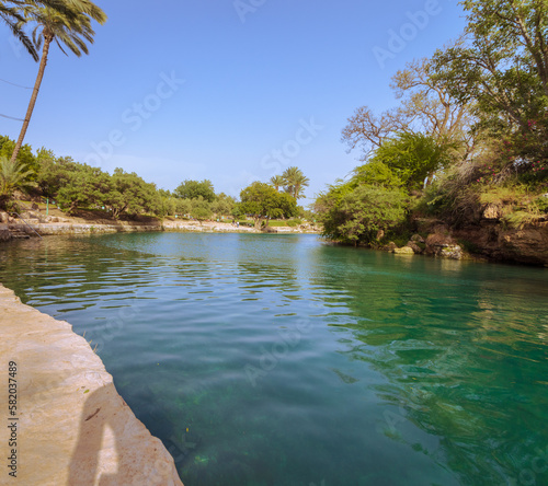 A turquoise freshwater lake inside the Gan HaSlosha Nature Reserve - Sakhana, in the Beit Shean Valley - Israel photo