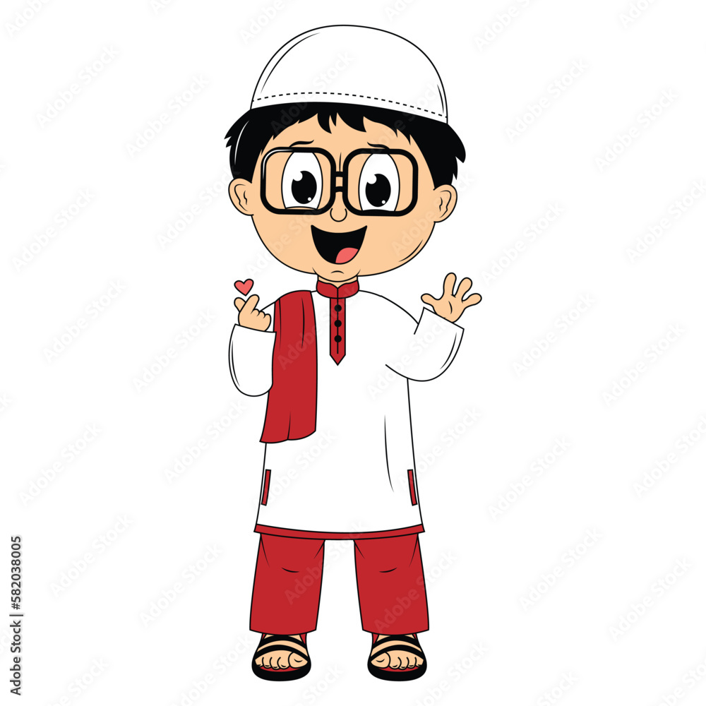 cute moslem boy cartoon illustration cute moslem boy cartoon illustration