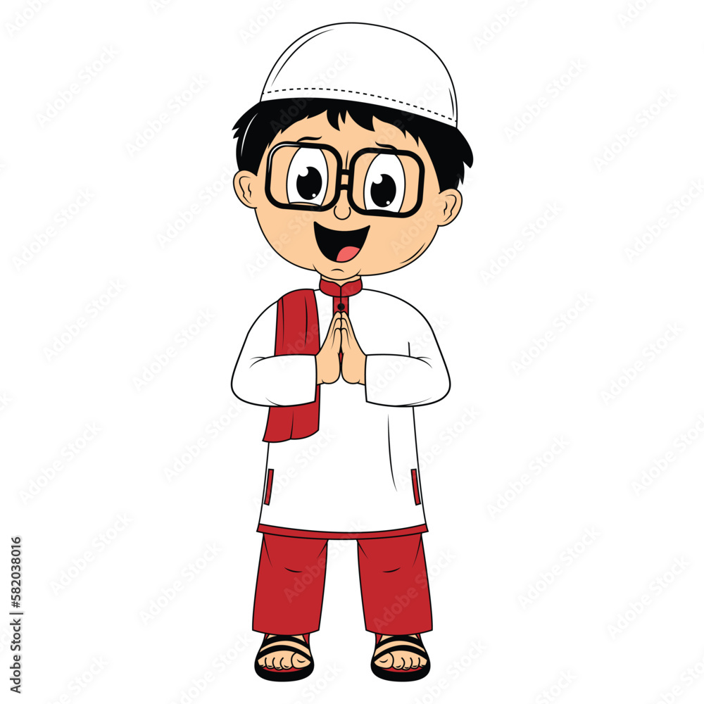 cute moslem boy cartoon illustration cute moslem boy cartoon illustration