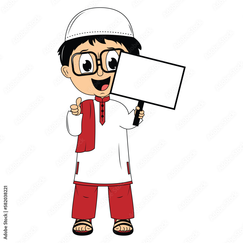 cute muslim boy cartoon graphic