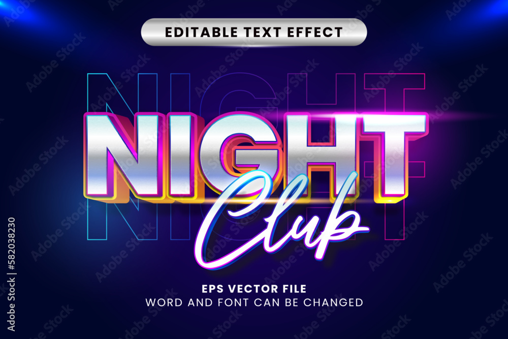 night club neon 3d editable vector text effect night club neon 3d editable vector text effect