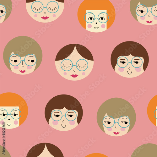 Feminine look, abstract personage, mascot design, funny face, cute icon.