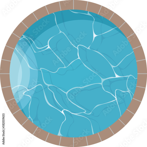 Swimming pool top view for design. Circular pool. PNG image. Flat design.  Outdoor element isolated for landscape project, plan of yard, map of city.