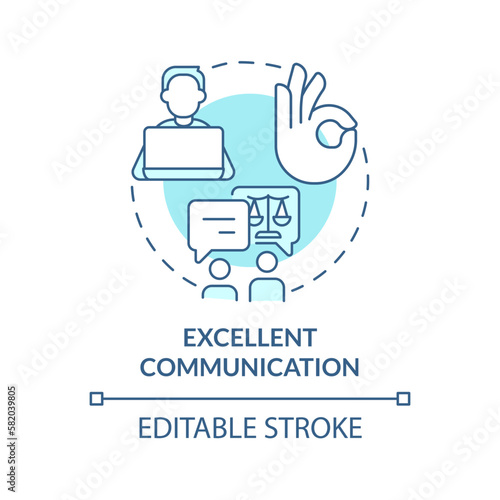 Excellent communication turquoise concept icon. Soft skills. Effective advocate trait abstract idea thin line illustration. Isolated outline drawing. Editable stroke. Arial, Myriad Pro-Bold fonts used