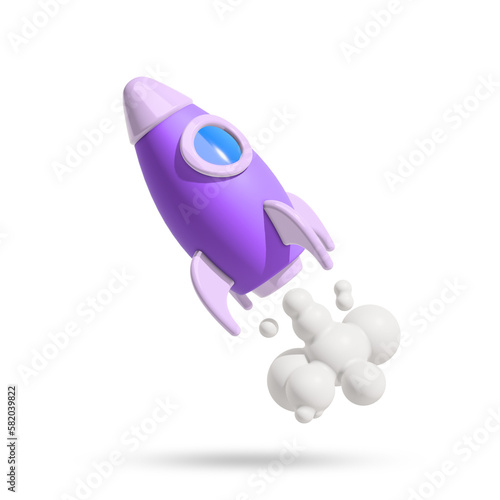 3D rendering of purple jet rockets in flight