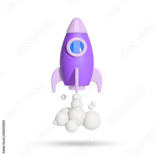3D rendering of purple jet rockets in flight