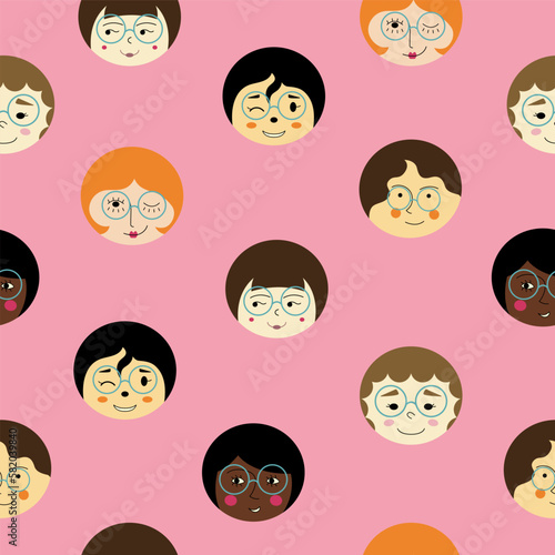 Feminine look, abstract personage, mascot design, funny face, cute icon.