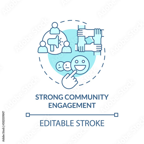 Strong community engagement turquoise concept icon. Effective advocate trait abstract idea thin line illustration. Isolated outline drawing. Editable stroke. Arial  Myriad Pro-Bold fonts used