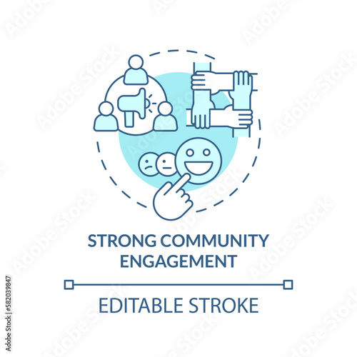 Strong community engagement turquoise concept icon. Effective advocate trait abstract idea thin line illustration. Isolated outline drawing. Editable stroke. Arial, Myriad Pro-Bold fonts used