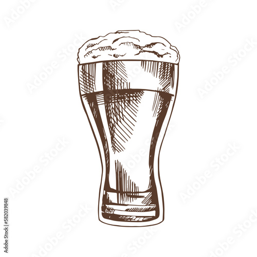  Hand-drawn sketch of  beer glass isolated on white background. Vector vintage engraved illustration.