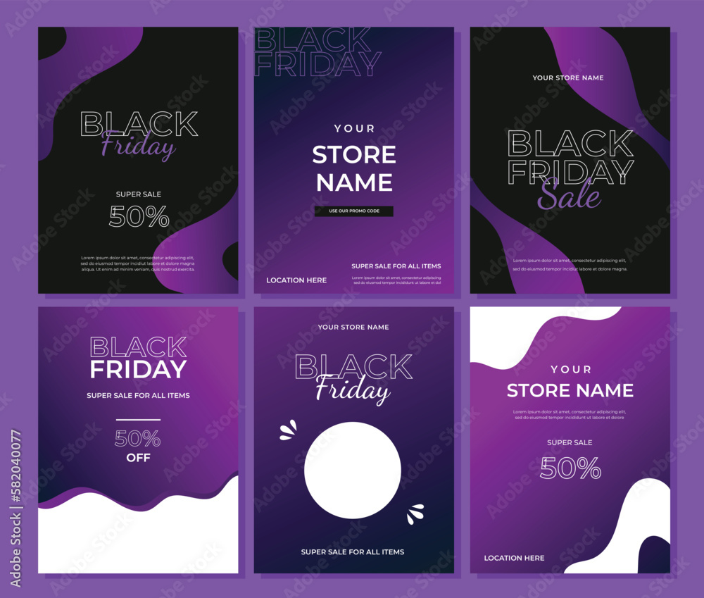 Black Friday Sale set of posters or flyers design. Vector illustration. Place for text.