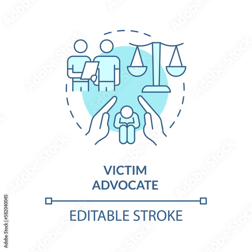 Victim advocate turquoise concept icon. Professional attorney. Career in advocacy abstract idea thin line illustration. Isolated outline drawing. Editable stroke. Arial, Myriad Pro-Bold fonts used