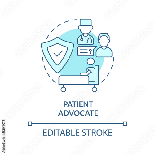 Patient advocate turquoise concept icon. Treatment coordination. Career in advocacy abstract idea thin line illustration. Isolated outline drawing. Editable stroke. Arial, Myriad Pro-Bold fonts used