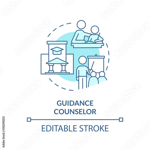 Guidance counselor turquoise concept icon. Help for students. Career in advocacy abstract idea thin line illustration. Isolated outline drawing. Editable stroke. Arial, Myriad Pro-Bold fonts used