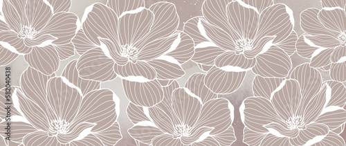 Vector tender illustration in beige and pink colors with white lotuses for decoration, covers, backgrounds, postcards