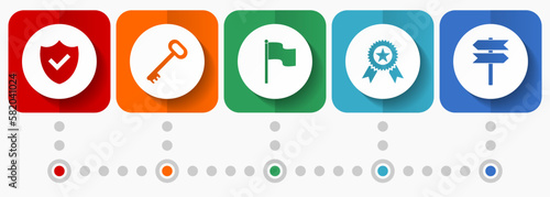 Internet vector icons, miscellaneous square icon set such as shield, key, flag, badge and signpost for webdesign and mobile applications, flat design infographic template in eps 10