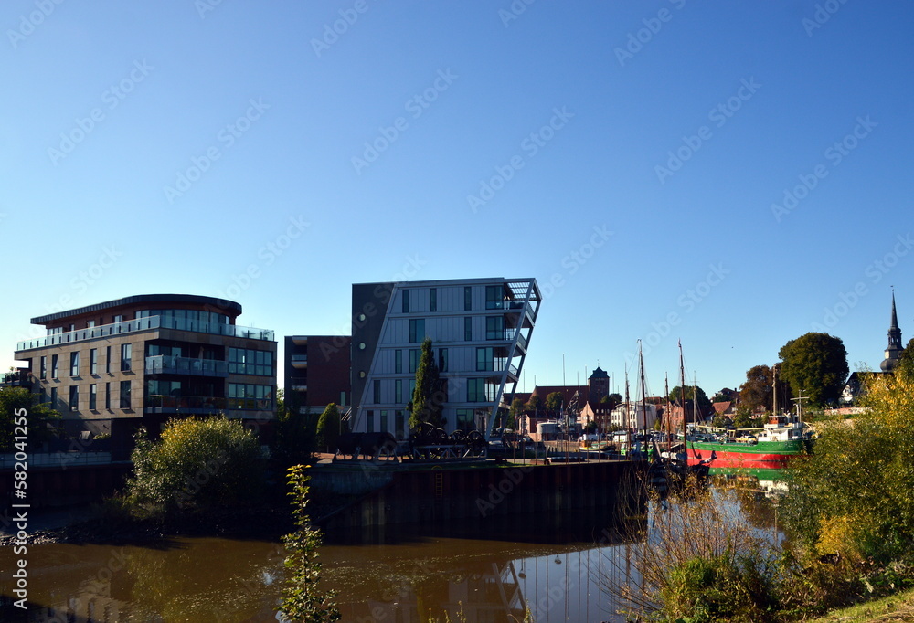 Modern Buildings at the Port in the Hanse Town Stade, Lower Saxony