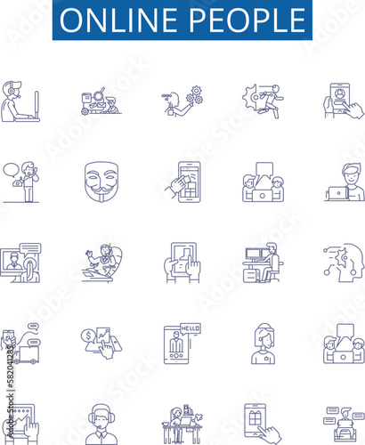 Online people line icons signs set. Design collection of Internet, Users, Networkers, Surfers, Consumers, Viewers, buyers, Interactors outline concept vector illustrations