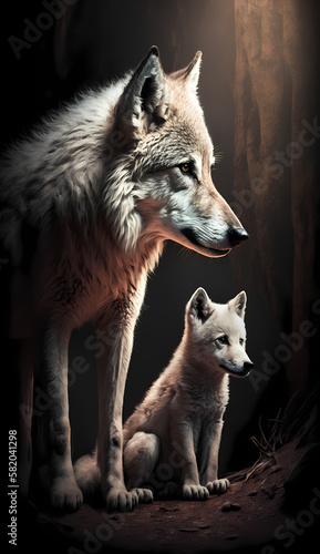 Wolf and Baby. Generative AI