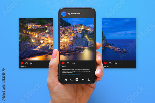 Mockup for multiple photos post on sample social media app