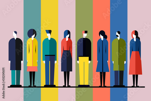 Illustration of different people standing together