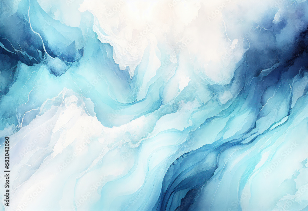 Blue abstract background, Marble texture, Watercolor, Generative AI