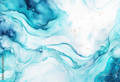Blue abstract background, Marble texture, Watercolor, Generative AI © Vig