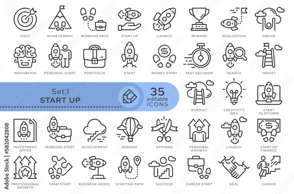 Set of conceptual icons. Vector icons in flat linear style for web sites, applications and other graphic resources. Set from the series - Start Up. Editable outline icon.	